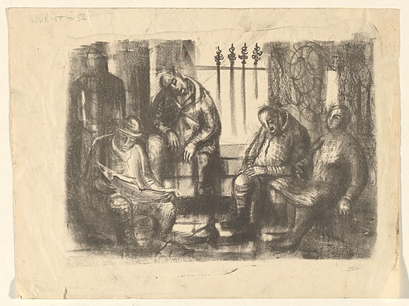Artist: b'Dawson, Janet.' | Title: b'Figure group.' | Date: (1956) | Technique: b'lithograph, printed in black ink, from one stone' | Copyright: b'\xc2\xa9 Janet Dawson. Licensed by VISCOPY, Australia' Artist: b'Dawson, Janet.' | Title: b'Figure group.' | Date: (1956) | Technique: b'lithograph, printed in black ink, from one stone' | Copyright: b'\xc2\xa9 Janet Dawson. Licensed by VISCOPY, Australia'