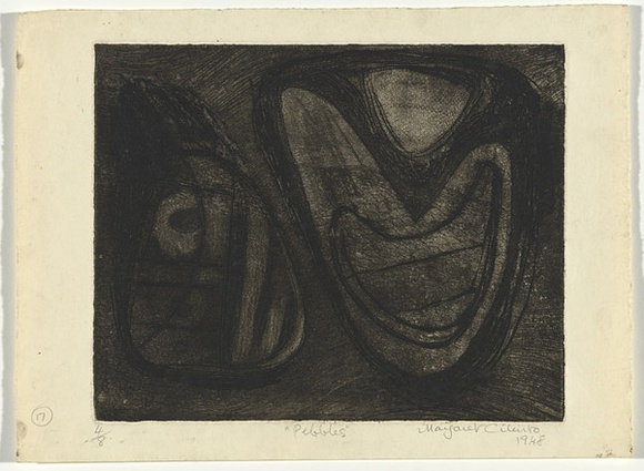 Artist: b'Cilento, Margaret.' | Title: b'Pebbles.' | Date: 1948 | Technique: b'etching, aquatint printed in black ink, from one plates,' Artist: b'Cilento, Margaret.' | Title: b'Pebbles.' | Date: 1948 | Technique: b'etching, aquatint printed in black ink, from one plates,'