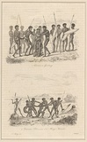 Title: 1. Cérémonie du Gna-loung. 2. Cérémonies préliminaires d'un mariage australien. [1.Ceremony of the Gna-loung. 2. Preliminary ceremonies of an Australian marriage] | Date: 1835 | Technique: engraving, printed in black ink, from one steel plate