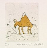 Artist: Fransella, Graham. | Title: 'Mountain goat'. | Date: 1981 | Technique: etching and foul-biting, printed in black ink, from one plate, hand-coloured | Copyright: Courtesy of the artist