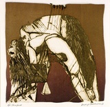 Artist: BALDESSIN, George | Title: Trapeze. | Date: 1973 | Technique: colour etching and aquatint, printed in brown ink, from one shaped plate over gradated colour roll.