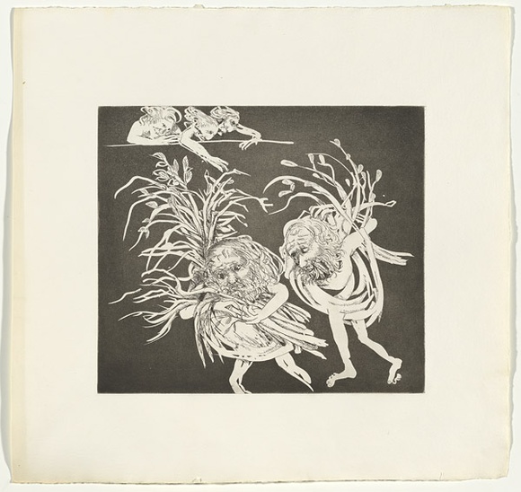 Artist: b'BOYD, Arthur' | Title: b'Old men enter carrying faggots to smoke out the women.' | Date: (1970) | Technique: b'etching and aquatint, printed in black ink, from one plate' | Copyright: b'Reproduced with permission of Bundanon Trust' Artist: b'BOYD, Arthur' | Title: b'Old men enter carrying faggots to smoke out the women.' | Date: (1970) | Technique: b'etching and aquatint, printed in black ink, from one plate' | Copyright: b'Reproduced with permission of Bundanon Trust'