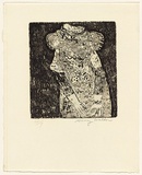 Artist: WALKER, Murray | Title: (Woman in patterned dress and hat) | Technique: etching, printed in black ink, from one plate