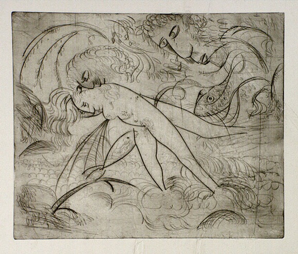 Artist: b'BOYD, Arthur' | Title: b'Fish biting nude.' | Date: (1962-63) | Technique: b'drypoint, printed in black ink, from one plate' | Copyright: b'Reproduced with permission of Bundanon Trust' Artist: b'BOYD, Arthur' | Title: b'Fish biting nude.' | Date: (1962-63) | Technique: b'drypoint, printed in black ink, from one plate' | Copyright: b'Reproduced with permission of Bundanon Trust'
