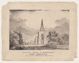 Title: St Peters Church and Parsonage | Date: c.1858 | Technique: chalk-lithograph, printed in black ink, from one stone
