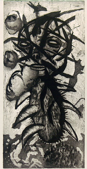 Artist: b'Uhlmann, Paul.' | Title: b'Real smoke from the mouths of men (left)' | Date: 1987 | Technique: b'drypoint and etching, printed in black ink, from one plate' Artist: b'Uhlmann, Paul.' | Title: b'Real smoke from the mouths of men (left)' | Date: 1987 | Technique: b'drypoint and etching, printed in black ink, from one plate'