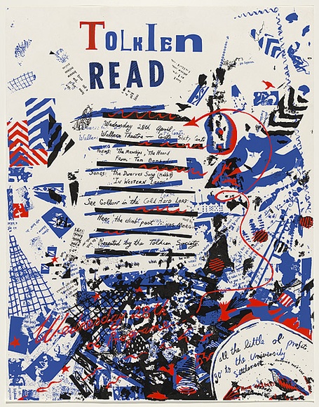 Artist: b'WORSTEAD, Paul' | Title: b'Tolkien Read - for the Tolkien Society at University.' | Date: 1976 | Technique: b'screenprint, printed in colour, from three stencils' | Copyright: b'This work appears on screen courtesy of the artist' Artist: b'WORSTEAD, Paul' | Title: b'Tolkien Read - for the Tolkien Society at University.' | Date: 1976 | Technique: b'screenprint, printed in colour, from three stencils' | Copyright: b'This work appears on screen courtesy of the artist'