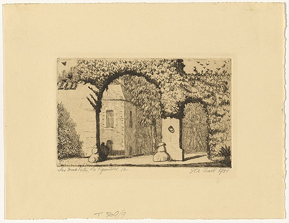 Artist: b'Traill, Jessie.' | Title: b'Les deux portes, la Pigeoniere [the two doors, the dovecote]' | Date: 1951 | Technique: b'etching, printed in black ink, from one plate'