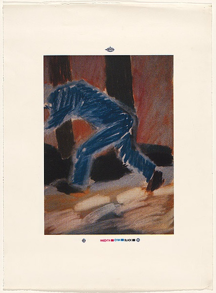 Artist: MADDOCK, Bea | Title: Not titled [man bending over]. | Date: 1989 | Technique: screenprint, printed in colour, from multiple stencils; four colour process