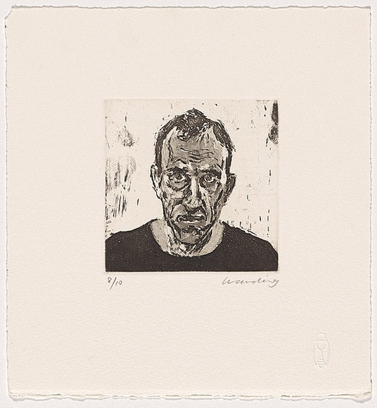 Artist: b'Harding, Nicholas.' | Title: b'Self portrait' | Date: c.2003 | Technique: b'aquatint and open-bite, printed in black ink, from one plate' Artist: b'Harding, Nicholas.' | Title: b'Self portrait' | Date: c.2003 | Technique: b'aquatint and open-bite, printed in black ink, from one plate'
