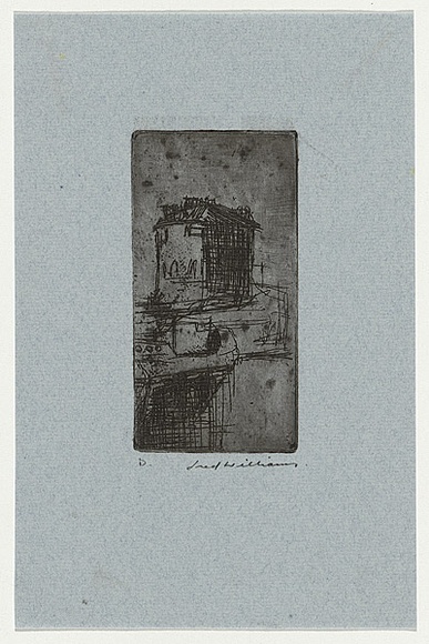 Artist: b'WILLIAMS, Fred' | Title: b'House by Paddington Canal' | Date: 1954-55 | Technique: b'etching, drypoint, printed in black ink, from one copper plate' | Copyright: b'\xc2\xa9 Fred Williams Estate' Artist: b'WILLIAMS, Fred' | Title: b'House by Paddington Canal' | Date: 1954-55 | Technique: b'etching, drypoint, printed in black ink, from one copper plate' | Copyright: b'\xc2\xa9 Fred Williams Estate'