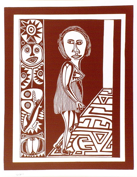 Artist: b'Lasisi, David.' | Title: b'The whore' | Date: 1976 | Technique: b'screenprint, printed in brown ink, from one stencil' Artist: b'Lasisi, David.' | Title: b'The whore' | Date: 1976 | Technique: b'screenprint, printed in brown ink, from one stencil'