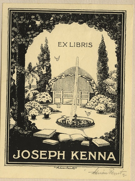 Artist: b'FEINT, Adrian' | Title: b'Bookplate: Joseph Kenna.' | Date: 1925 | Technique: b'line block, printed in black ink, from one process block' | Copyright: b'Courtesy the Estate of Adrian Feint' Artist: b'FEINT, Adrian' | Title: b'Bookplate: Joseph Kenna.' | Date: 1925 | Technique: b'line block, printed in black ink, from one process block' | Copyright: b'Courtesy the Estate of Adrian Feint'