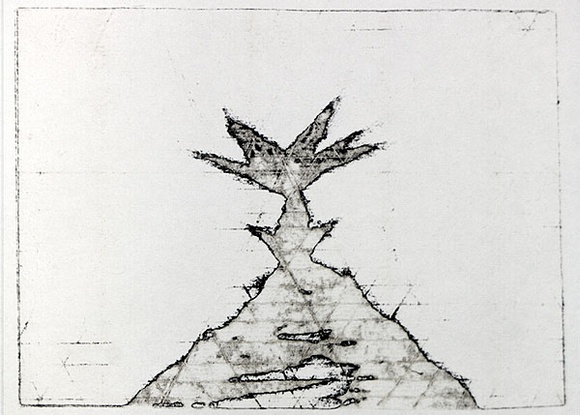 Artist: b'Roberts, Neil.' | Title: b'Eruptions 18' | Date: 1991 | Technique: b'pigment-transfer, printed in brown ink, from one bitumen paper plate' Artist: b'Roberts, Neil.' | Title: b'Eruptions 18' | Date: 1991 | Technique: b'pigment-transfer, printed in brown ink, from one bitumen paper plate'