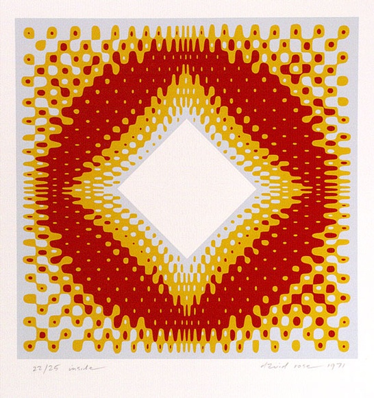 Artist: b'Rose, David.' | Title: b'Inside' | Date: 1971 | Technique: b'screenprint, printed in colour, from three stencils, and embossing' Artist: b'Rose, David.' | Title: b'Inside' | Date: 1971 | Technique: b'screenprint, printed in colour, from three stencils, and embossing'
