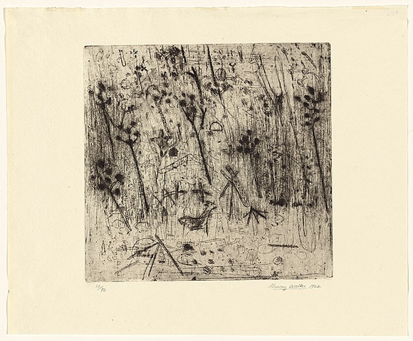 Artist: b'WALKER, Murray' | Title: b'Goat and Trees' | Date: 1964 | Technique: b'etching, printed in black ink, from one plate'