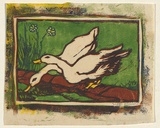 Artist: OGILVIE, Helen | Title: Ducks | Date: c.1938 | Technique: linocut, printed in black ink, from one block; hand-coloured