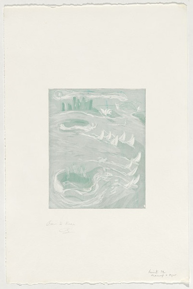 Artist: b'Rambeau, Marc.' | Title: b'Sydney Harbour' | Date: 1993, April | Technique: b'etching and aquatint, printed in light green ink, from one plate' Artist: b'Rambeau, Marc.' | Title: b'Sydney Harbour' | Date: 1993, April | Technique: b'etching and aquatint, printed in light green ink, from one plate'