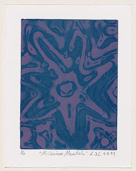 Artist: b'Clutterbuck, Lucinda.' | Title: b'Millennium mandala' | Date: 1999, September | Technique: b'linocut and collograph, printed in colour, from two plates' Artist: b'Clutterbuck, Lucinda.' | Title: b'Millennium mandala' | Date: 1999, September | Technique: b'linocut and collograph, printed in colour, from two plates'