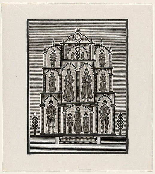 Artist: b'Groblicka, Lidia.' | Title: bKing's court | Date: 1979 | Technique: b'woodcut, printed in black ink, from one block' Artist: b'Groblicka, Lidia.' | Title: bKing's court | Date: 1979 | Technique: b'woodcut, printed in black ink, from one block'