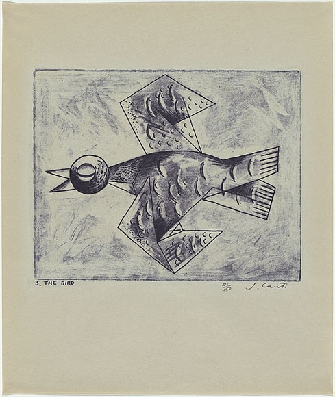 Artist: b'Cant, James.' | Title: b'The bird.' | Date: 1948 | Technique: b'cliche-verre, printed in blue pigment, from one paper plate' Artist: b'Cant, James.' | Title: b'The bird.' | Date: 1948 | Technique: b'cliche-verre, printed in blue pigment, from one paper plate'