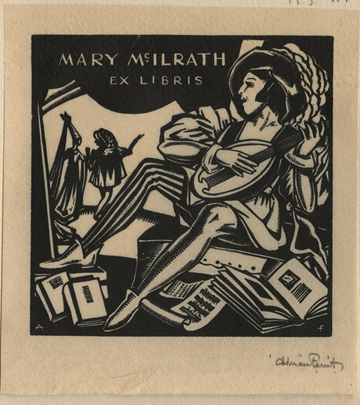 Artist: b'FEINT, Adrian' | Title: b'Bookplate: Mary McIlwraith.' | Date: (1932) | Technique: b'wood-engraving, printed in black ink, from one block' | Copyright: b'Courtesy the Estate of Adrian Feint' Artist: b'FEINT, Adrian' | Title: b'Bookplate: Mary McIlwraith.' | Date: (1932) | Technique: b'wood-engraving, printed in black ink, from one block' | Copyright: b'Courtesy the Estate of Adrian Feint'