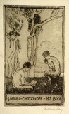Artist: b'Long, Sydney.' | Title: b'Bookplate: Samuel Chotzinoff' | Date: 1921 | Technique: b'line-etching, printed in dark brown ink with plate-tone, from one copper plate' | Copyright: b'Reproduced with the kind permission of the Ophthalmic Research Institute of Australia'