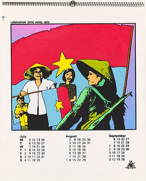 Artist: b'CALLAGHAN, Michael' | Title: b'Calendar: Australia Vietnam Society 1982 July - Sept' | Date: 1982 | Technique: b'screenprint, printed in colour, from seven stencils' Artist: b'CALLAGHAN, Michael' | Title: b'Calendar: Australia Vietnam Society 1982 July - Sept' | Date: 1982 | Technique: b'screenprint, printed in colour, from seven stencils'