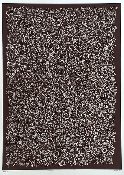 Artist: b'Marshall, John.' | Title: b'Autumn' | Date: 1995, April | Technique: b'linocut, printed in black ink, from one block' Artist: b'Marshall, John.' | Title: b'Autumn' | Date: 1995, April | Technique: b'linocut, printed in black ink, from one block'