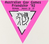Artist: b'ACCESS 9' | Title: bAustralian Gay Games '92 | Date: 1992, January | Technique: b'screenprint, printed in pink and black ink, from two stencils'