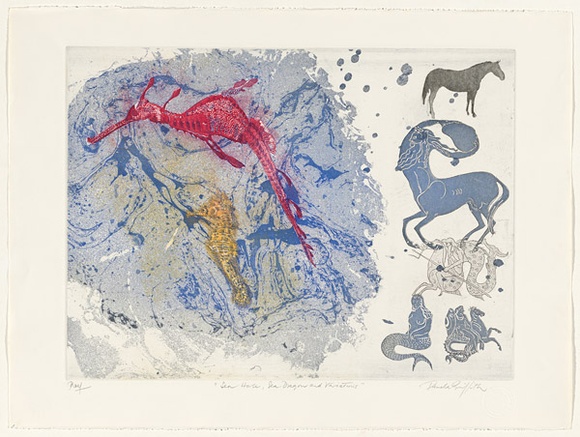 Artist: b'GRIFFITH, Pamela' | Title: b'Sea horse, sea dragon and variations' | Date: 1981 | Technique: b'etching, aquatint, soft ground and marbelling printed in colour from two zinc plates' | Copyright: b'\xc2\xa9 Pamela Griffith' Artist: b'GRIFFITH, Pamela' | Title: b'Sea horse, sea dragon and variations' | Date: 1981 | Technique: b'etching, aquatint, soft ground and marbelling printed in colour from two zinc plates' | Copyright: b'\xc2\xa9 Pamela Griffith'