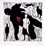 Artist: b'COLEING, Tony' | Title: b'not titled [shot figure].' | Date: 1979 | Technique: b'linocut, printed in colour, from two blocks'