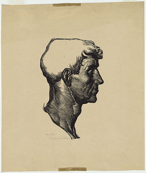 Artist: b'Waller, M. Napier.' | Title: bMan's head | Date: 1925 | Technique: b'engraving, printed in black ink, from one perspex block' Artist: b'Waller, M. Napier.' | Title: bMan's head | Date: 1925 | Technique: b'engraving, printed in black ink, from one perspex block'