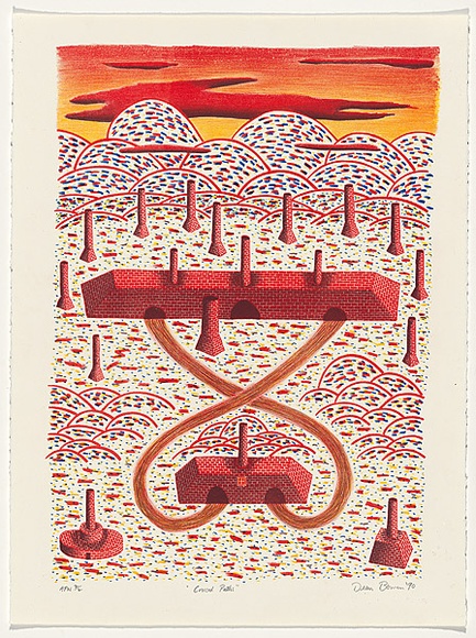 Artist: b'Bowen, Dean.' | Title: b'Crossed paths' | Date: 1990 | Technique: b'lithograph, printed in colour, from multiple stones' Artist: b'Bowen, Dean.' | Title: b'Crossed paths' | Date: 1990 | Technique: b'lithograph, printed in colour, from multiple stones'