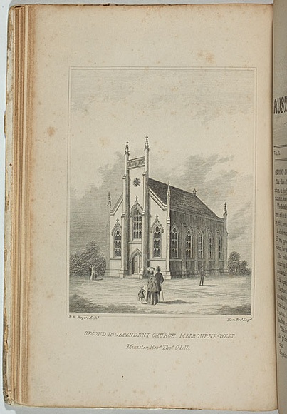 Artist: b'Ham Brothers.' | Title: b'Second independent church, Melbourne west.' | Date: 1851 | Technique: b'engraving, printed in black ink, from one copper plate' Artist: b'Ham Brothers.' | Title: b'Second independent church, Melbourne west.' | Date: 1851 | Technique: b'engraving, printed in black ink, from one copper plate'
