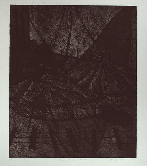 Artist: b'STAFFIERI, Mara' | Title: bEveryone's home | Date: 1993 | Technique: b'etching and aquatint, printed in black ink, from one plate' Artist: b'STAFFIERI, Mara' | Title: bEveryone's home | Date: 1993 | Technique: b'etching and aquatint, printed in black ink, from one plate'