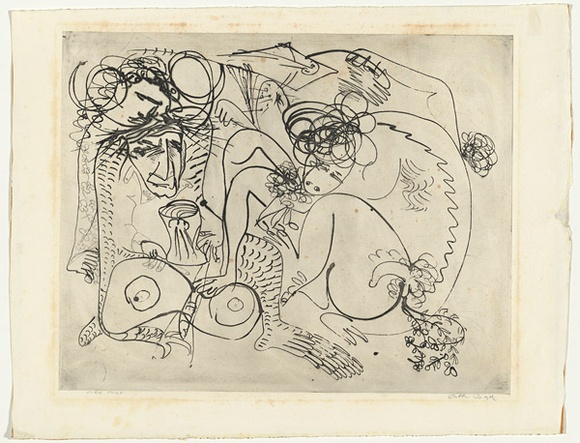 Artist: b'BOYD, Arthur' | Title: b'Potter in a cane chair with kite and beast.' | Date: (1968-69) | Technique: b'etching, printed in black ink, from one plate' | Copyright: b'Reproduced with permission of Bundanon Trust' Artist: b'BOYD, Arthur' | Title: b'Potter in a cane chair with kite and beast.' | Date: (1968-69) | Technique: b'etching, printed in black ink, from one plate' | Copyright: b'Reproduced with permission of Bundanon Trust'