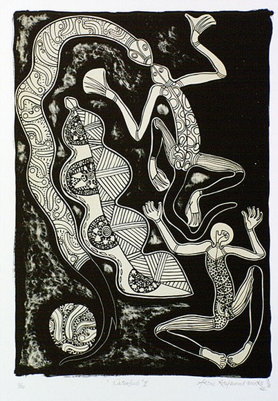 Artist: b'Meeks, Arone Raymond.' | Title: b'Waterhole II' | Date: 1991 | Technique: b'lithograph, printed in colour ink, from two stones' Artist: b'Meeks, Arone Raymond.' | Title: b'Waterhole II' | Date: 1991 | Technique: b'lithograph, printed in colour ink, from two stones'
