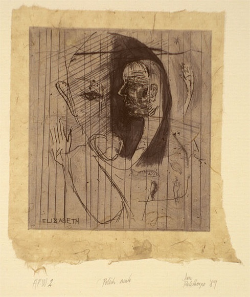 Artist: b'Palethorpe, Jan' | Title: b'Polish mute' | Date: 1989 | Technique: b'etching, printed in black ink, from one plate' Artist: b'Palethorpe, Jan' | Title: b'Polish mute' | Date: 1989 | Technique: b'etching, printed in black ink, from one plate'