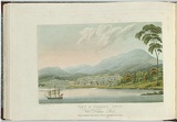 Artist: b'Lycett, Joseph.' | Title: bView of Hobart Town, Van Diemen's Land. | Date: 1824 | Technique: b'etching and aquatint, printed in black ink, from one copper plate; hand-coloured'