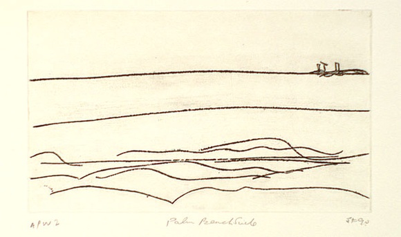 Artist: b'Furlonger, Joe.' | Title: b'Palm Beach suite (no.8)' | Date: 1990 | Technique: b'etching, printed in black ink, from one plate' Artist: b'Furlonger, Joe.' | Title: b'Palm Beach suite (no.8)' | Date: 1990 | Technique: b'etching, printed in black ink, from one plate'