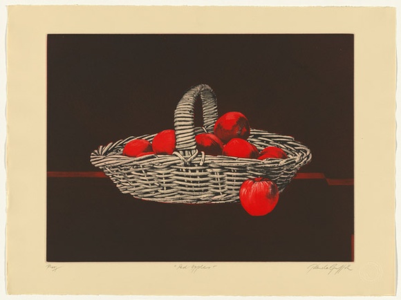 Artist: b'GRIFFITH, Pamela' | Title: b'Red apples' | Date: 1982 | Technique: b'hard ground, aquatint, burnishing, photo-transfer from Kodalith on two zinc' | Copyright: b'\xc2\xa9 Pamela Griffith' Artist: b'GRIFFITH, Pamela' | Title: b'Red apples' | Date: 1982 | Technique: b'hard ground, aquatint, burnishing, photo-transfer from Kodalith on two zinc' | Copyright: b'\xc2\xa9 Pamela Griffith'