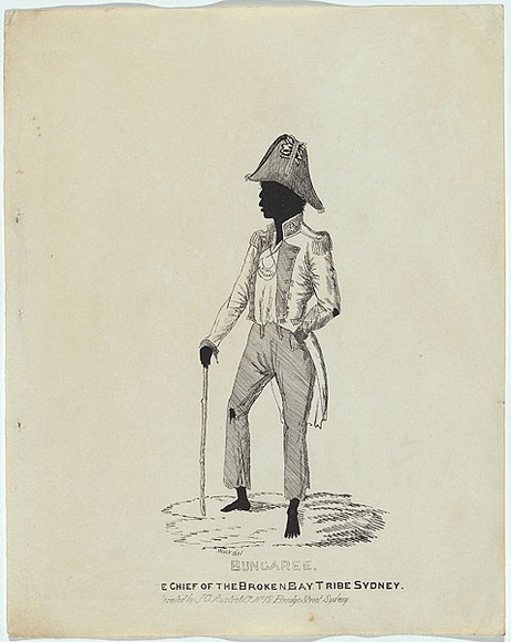 Artist: b'Fernyhough, William.' | Title: b'Bungaree, the chief of the Broken Bay tribe Sydney.' | Date: 1836 | Technique: b'pen-lithograph, printed in black ink, from one zinc plate' Artist: b'Fernyhough, William.' | Title: b'Bungaree, the chief of the Broken Bay tribe Sydney.' | Date: 1836 | Technique: b'pen-lithograph, printed in black ink, from one zinc plate'
