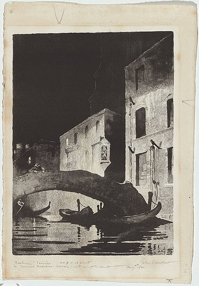 Artist: b'Eldershaw, John.' | Title: b'Nocturne, Venice.' | Date: 1930 | Technique: b'lithograph, printed in black ink, from one stone' Artist: b'Eldershaw, John.' | Title: b'Nocturne, Venice.' | Date: 1930 | Technique: b'lithograph, printed in black ink, from one stone'