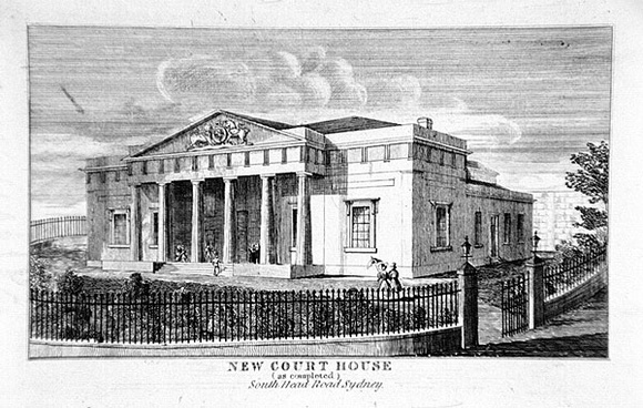 Artist: Carmichael, J. | Title: Printing plate for: New Court House, South Head Road, Sydney. | Date: 1838 | Technique: engraved copper plate