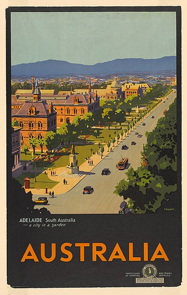 Artist: b'TROMPF, Percy' | Title: b'Adelaide, South Australia, a city in a garden, Australia.' | Date: (1930s) | Technique: b'lithograph, printed in colour, from multiple stones' Artist: b'TROMPF, Percy' | Title: b'Adelaide, South Australia, a city in a garden, Australia.' | Date: (1930s) | Technique: b'lithograph, printed in colour, from multiple stones'
