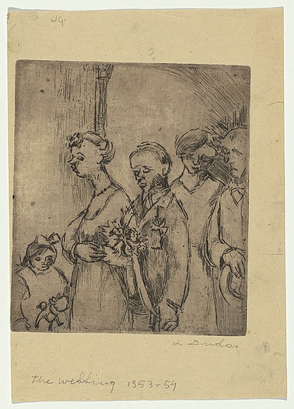 Artist: b'Groblicka, Lidia.' | Title: b'The wedding' | Date: 1953-54 | Technique: b'etching, printed in black ink, from one plate' Artist: b'Groblicka, Lidia.' | Title: b'The wedding' | Date: 1953-54 | Technique: b'etching, printed in black ink, from one plate'