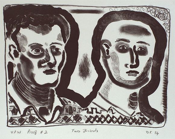 Artist: b'Francis, David.' | Title: b'Two friends' | Date: 1984 | Technique: b'lithograph, printed in black ink, from one stone' Artist: b'Francis, David.' | Title: b'Two friends' | Date: 1984 | Technique: b'lithograph, printed in black ink, from one stone'