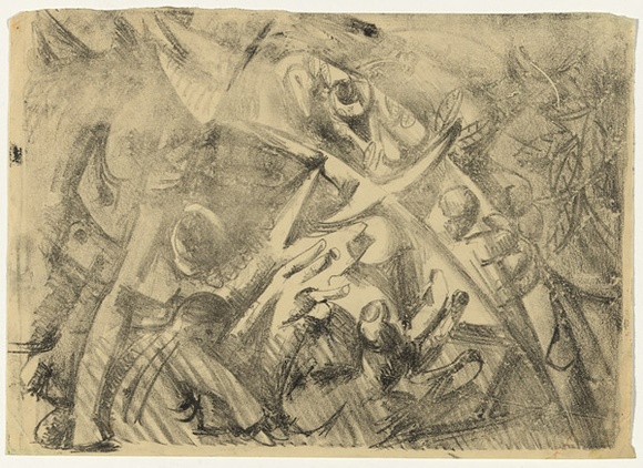 Artist: b'BOYD, Arthur' | Title: b'Hands and horned figures.' | Date: 1960-70 | Technique: b'lithograph, printed in black ink, from one stone [or plate]' | Copyright: b'Reproduced with permission of Bundanon Trust'
