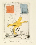 Artist: Fransella, Graham. | Title: Man skating. | Date: 1980 | Technique: etching, printed in black ink, from one plate; hand-coloured | Copyright: Courtesy of the artist